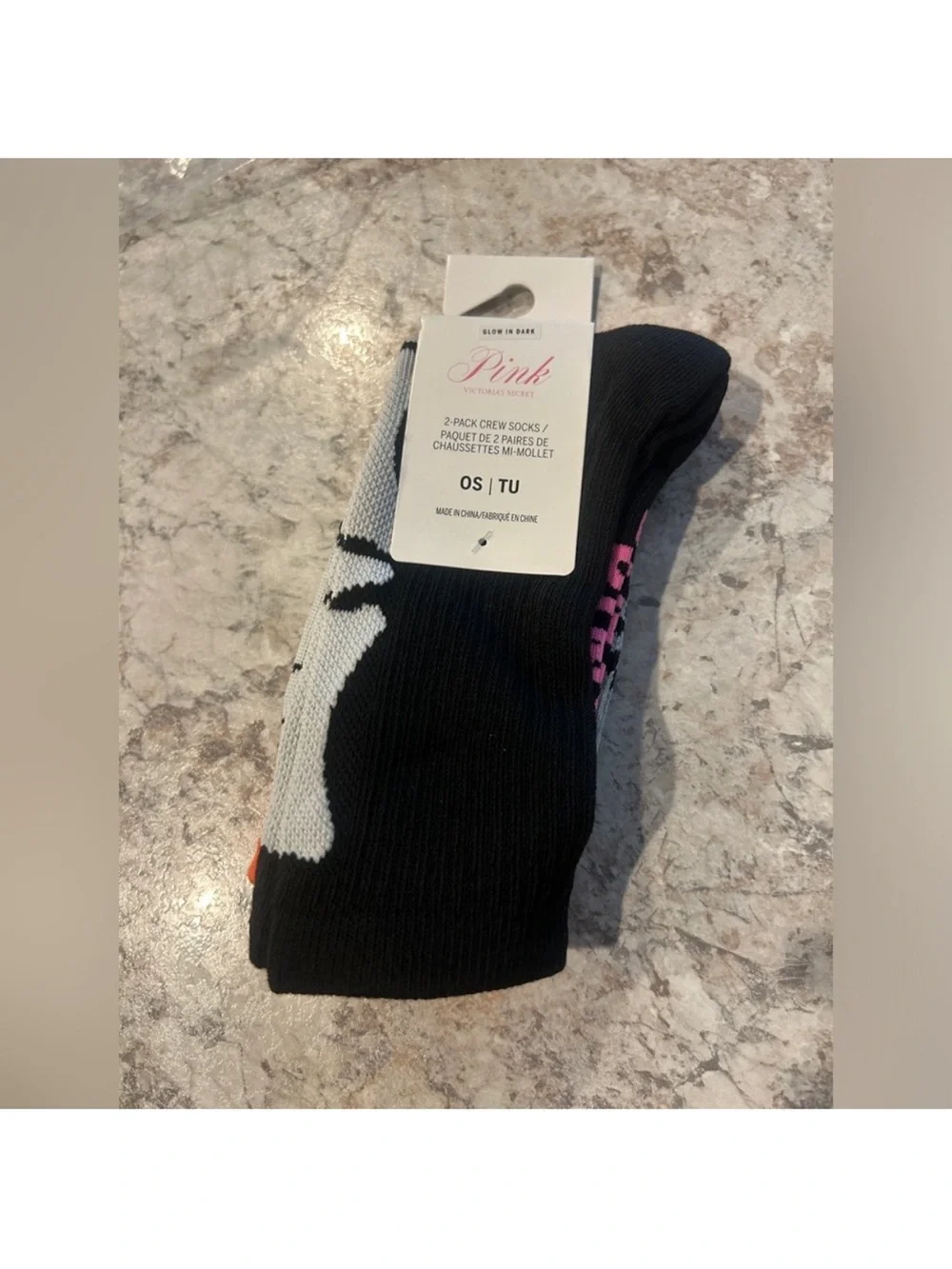 VS PINK Halloween Pumpkin and Skeleton 2-Pack Crew Socks NEW